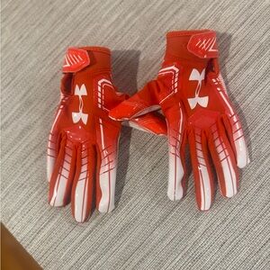 Under Armour Orange and White Football Gloves-youth small